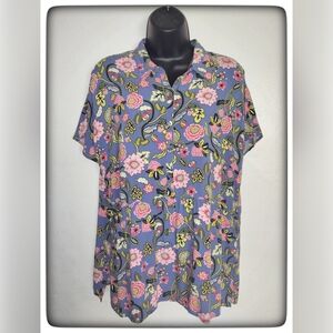 J. Jill Blue Floral Tunic Top Sz M